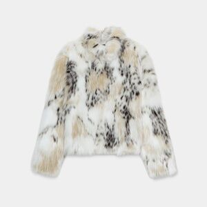 New Zara ZW collection faux fur short coat in black/ecru - small
